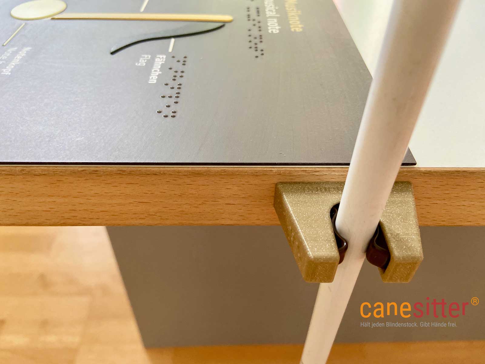 Ici vous pouvez voir le Canesitter dans le musée en or avec un crochet brun